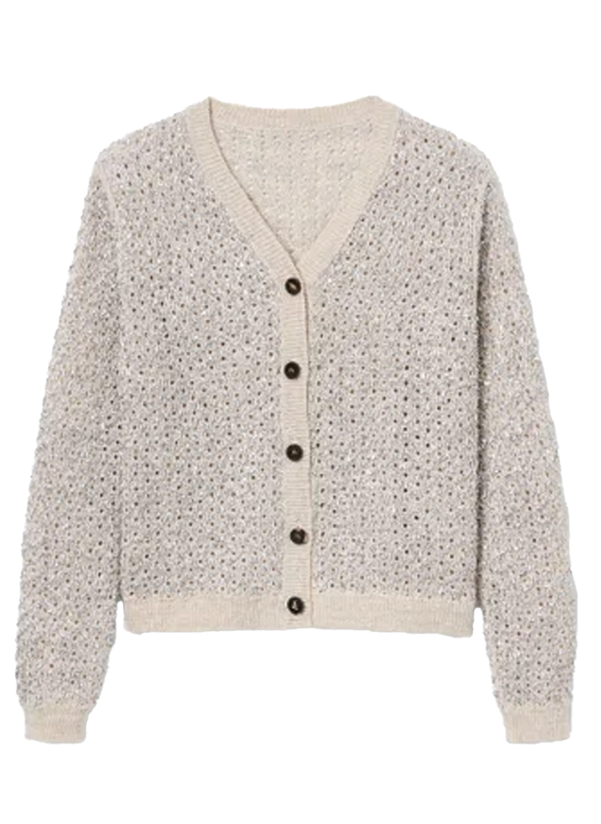Metallic Linen-Silk Pointelle Cardigan