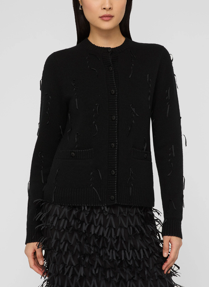 Hand Embellished Ribbon Cashmere Cardigan
