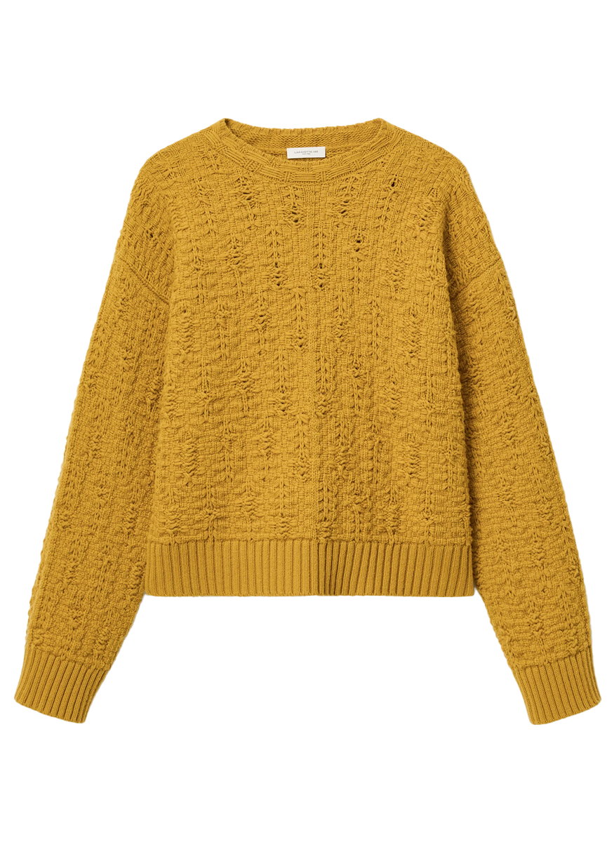Wool-Cashmere Textured Stitch Crewneck Sweater