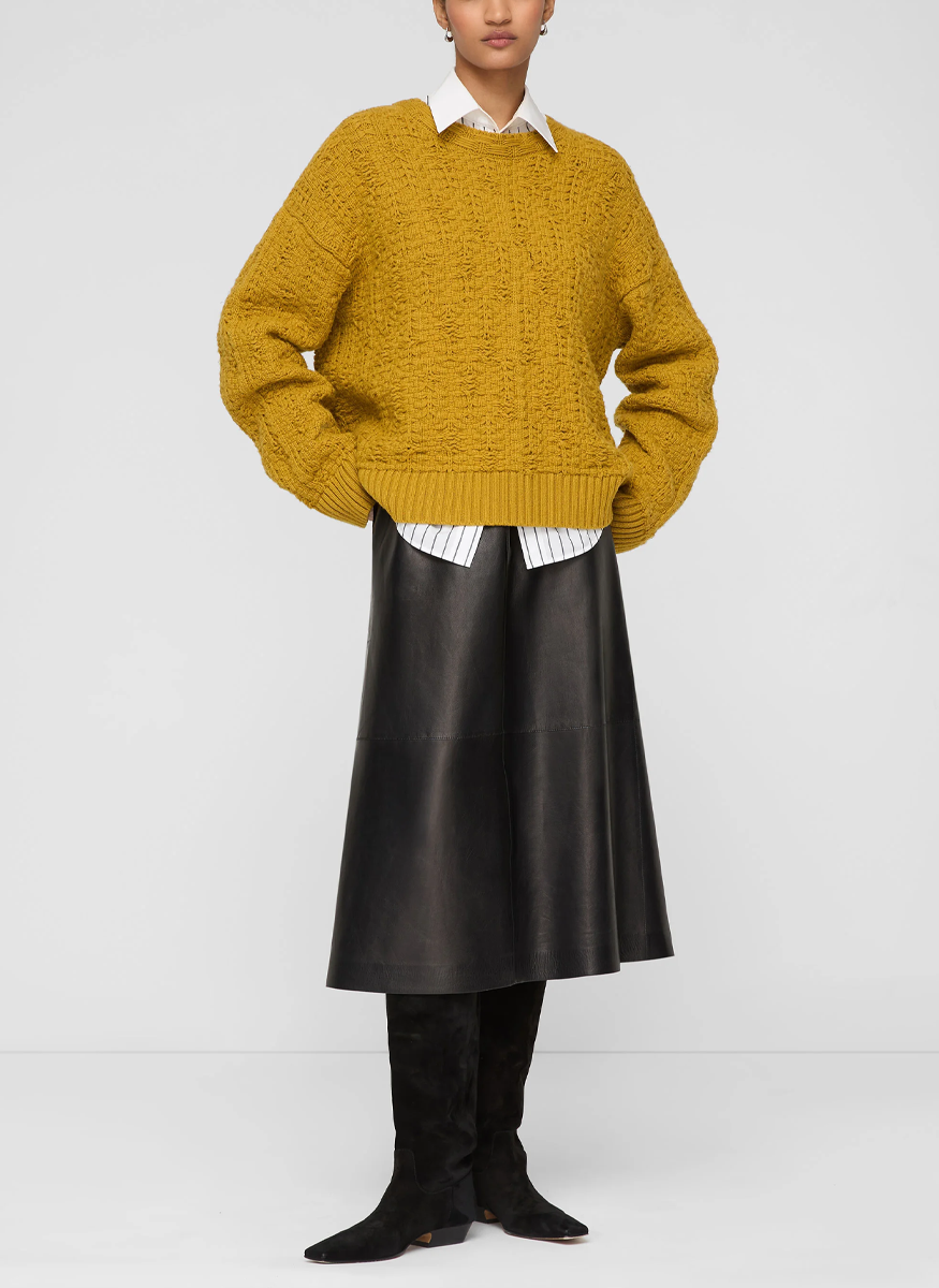 Wool-Cashmere Textured Stitch Crewneck Sweater