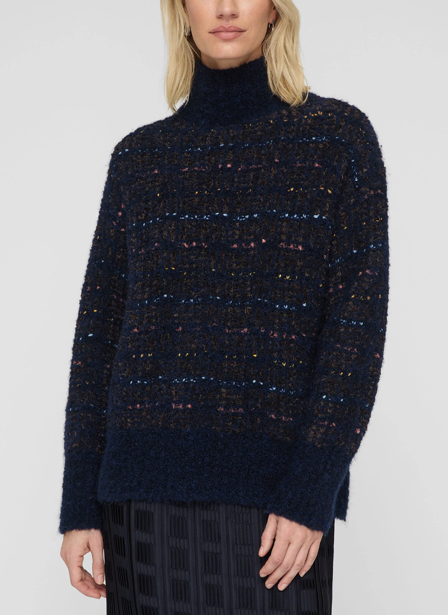 Lofty Alpaca-Linen Bouclé Turtleneck Sweater