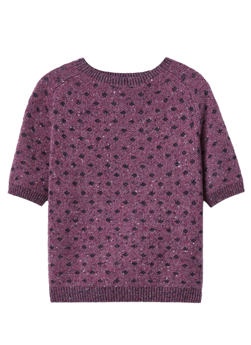 Polka Dot Jacquard Cashmere Donegal Short Sleeve Sweater