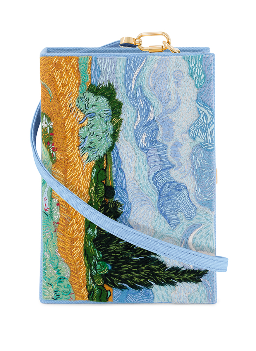 Wheat Field and Cypresses Book Clutch with Strap