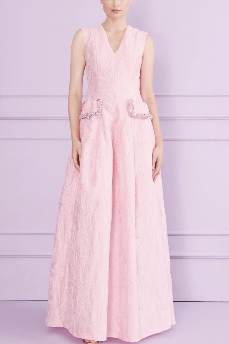 Mikado Jacquard V-Neck Gown