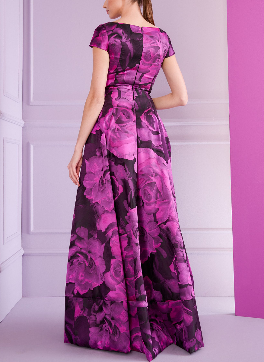 Rose Jacquard Vneck Gown
