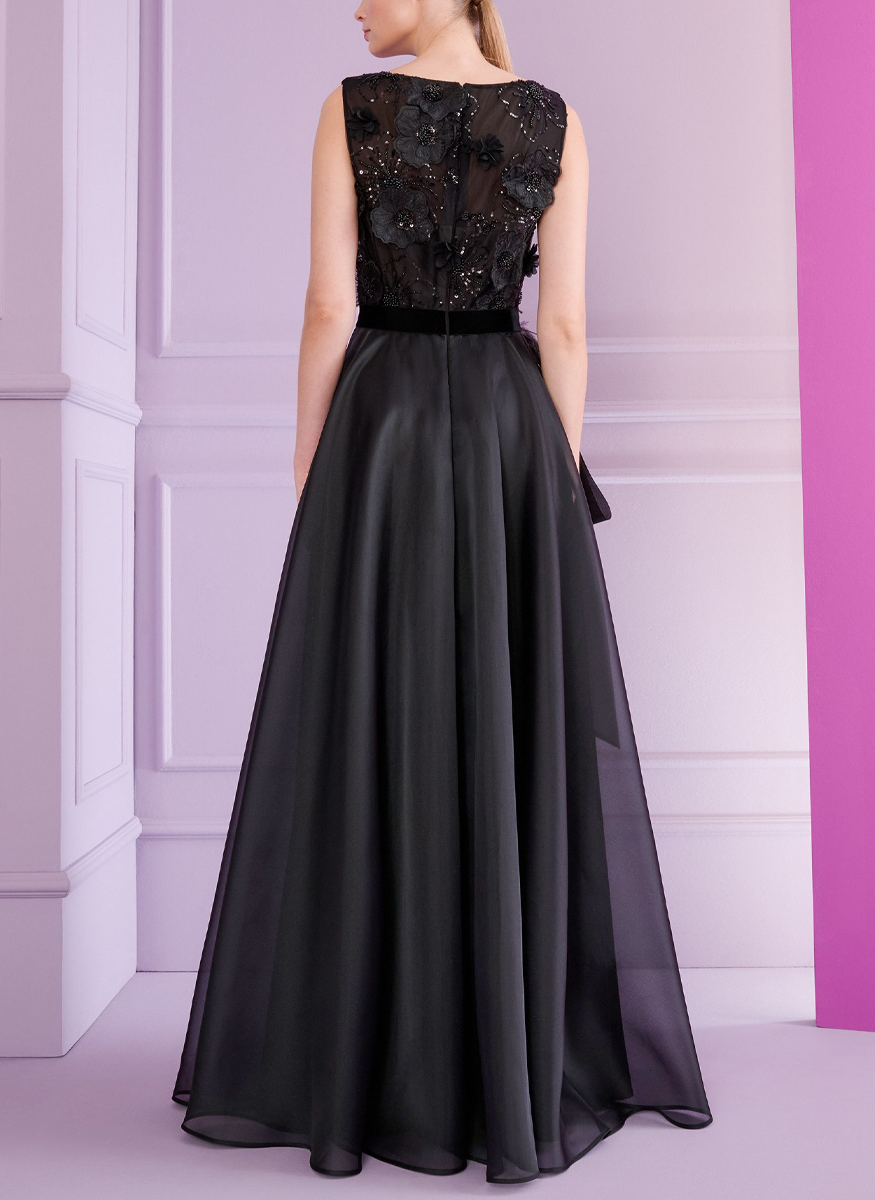 Floral Embroidered Bodice Organza Gown