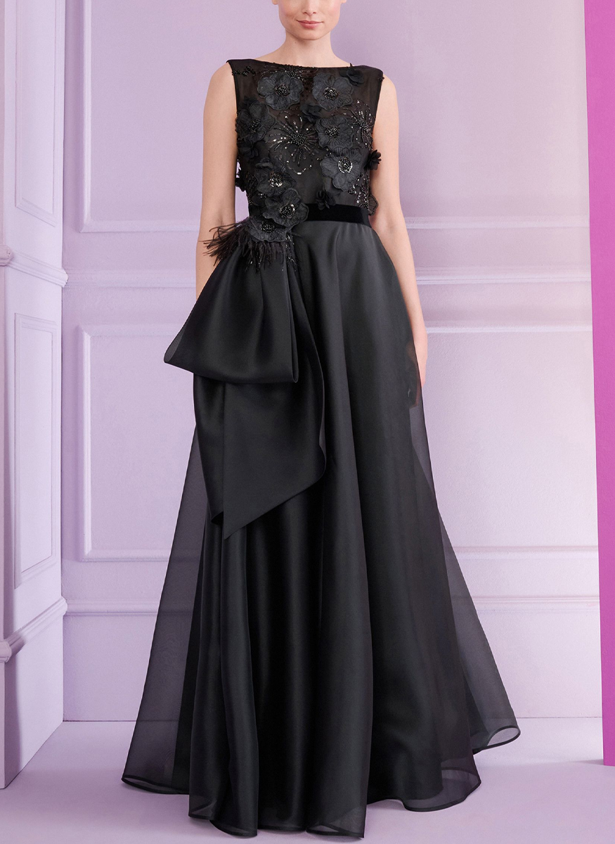 Floral Embroidered Bodice Organza Gown