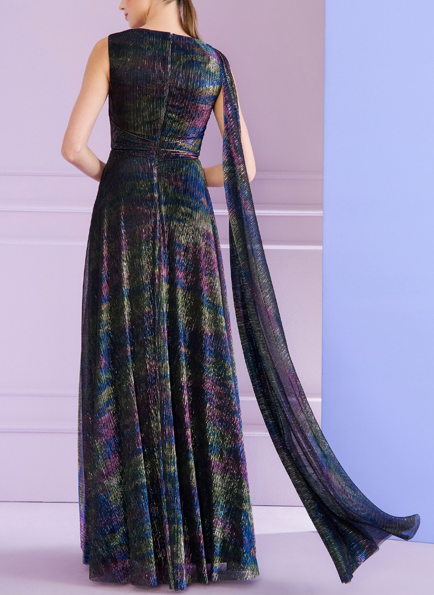 Mystery Metallic Voile Sleeveless Gown