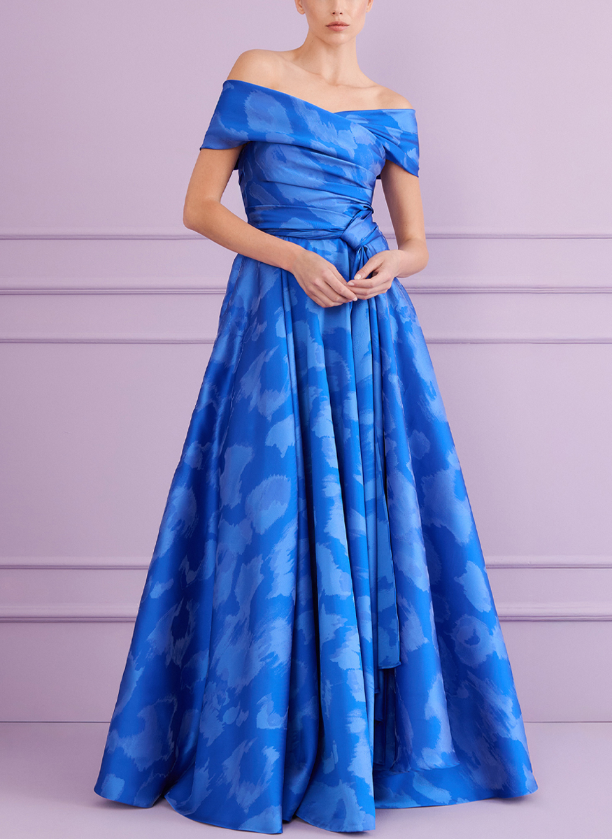 Soft Jacquard Off the Shoulder Gown