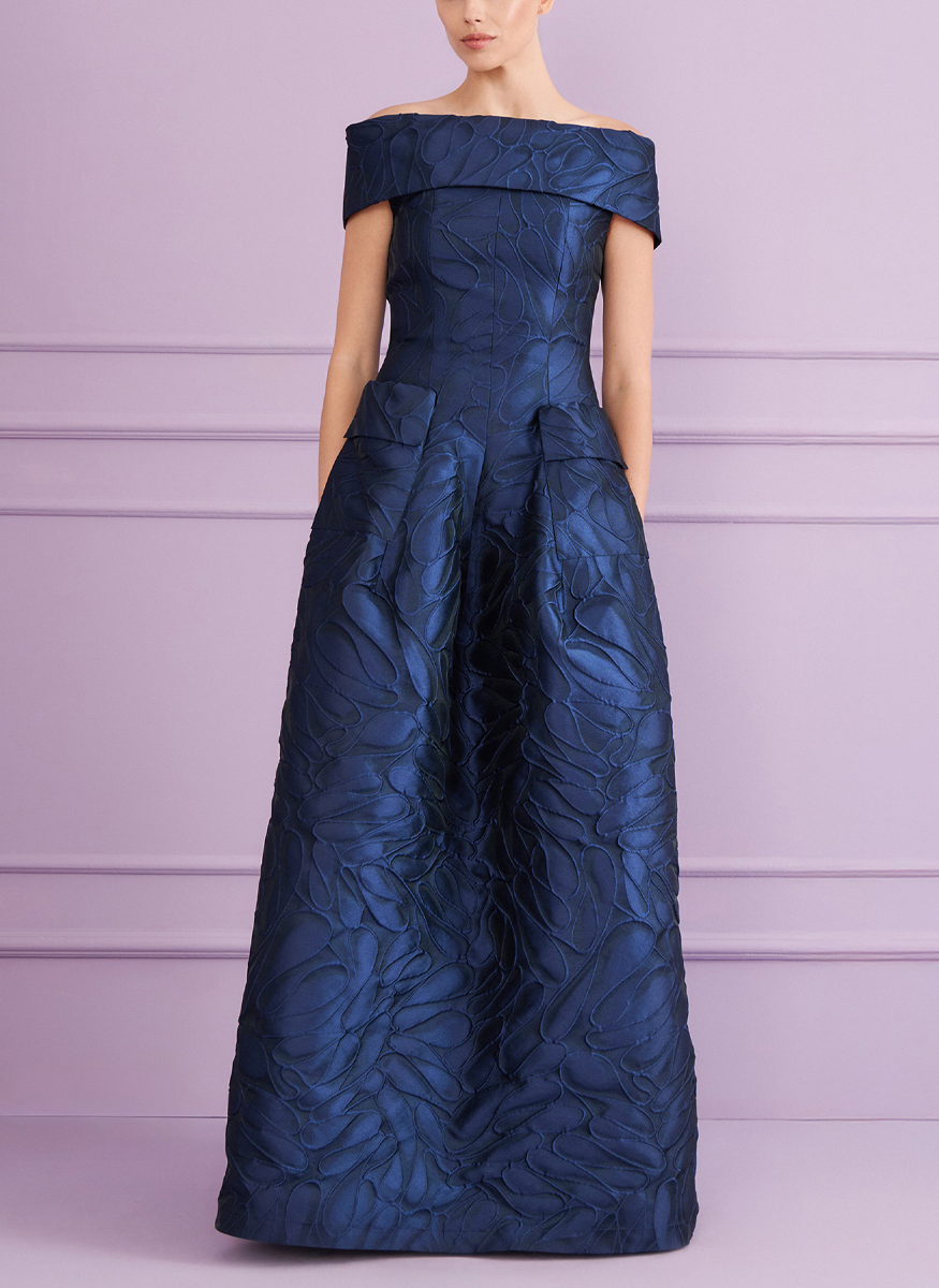 Honeydrop Jacquard Off the Shoulder Gown
