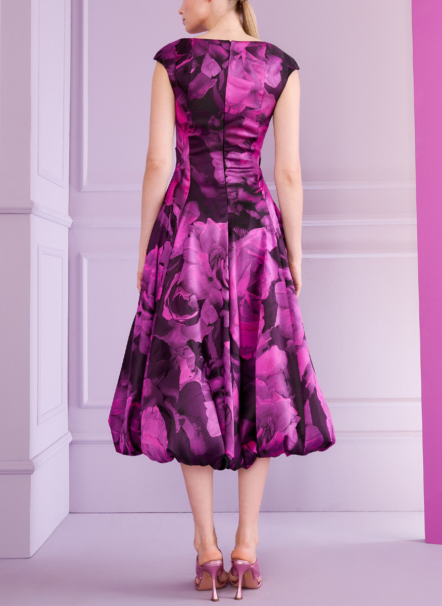 Rose Jacquard Bubble Midi Dress