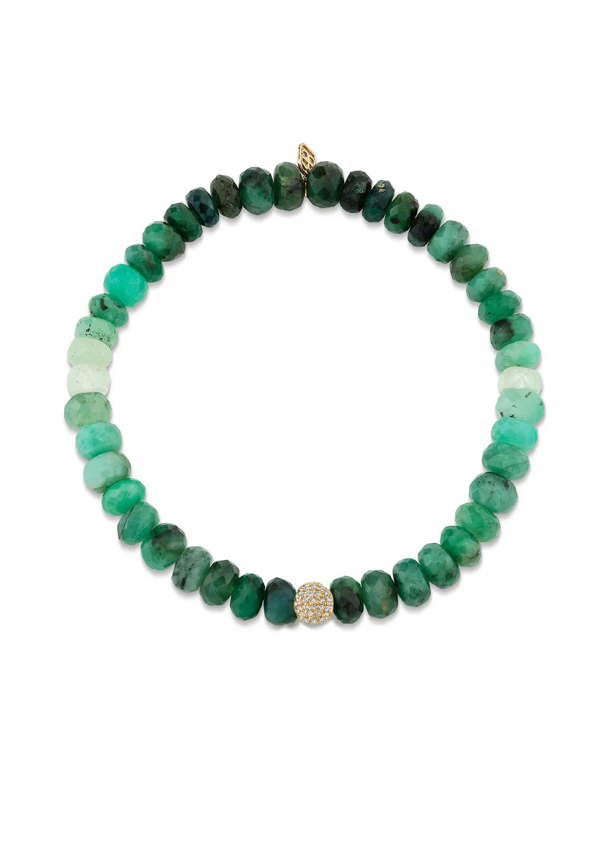 Ombrè Emerald Bead Bracelet with Diamond Ball Rondelle