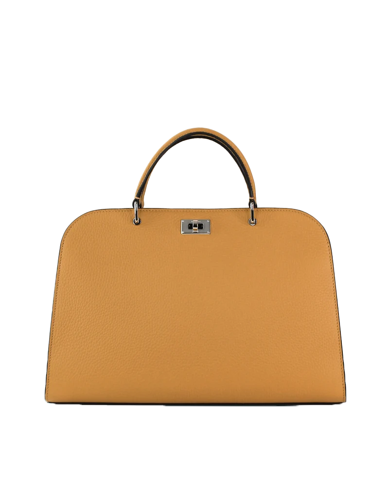Opera Pm Leather Top Handle Bag in Biscotto