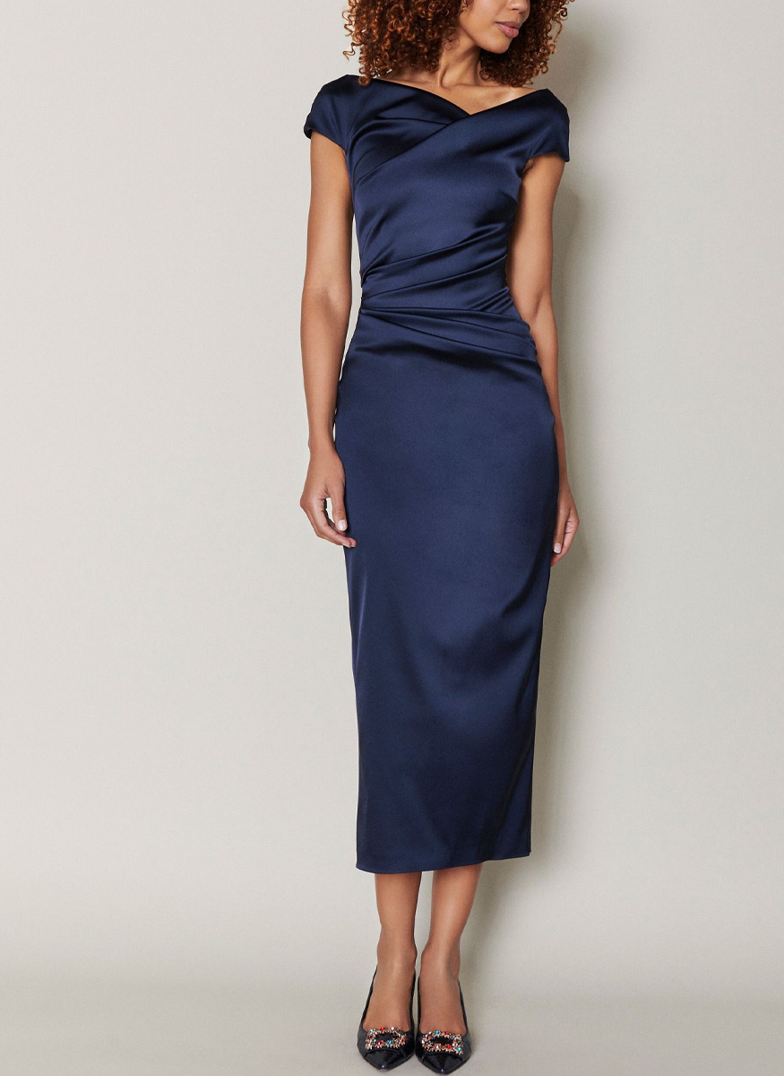 Stretch Satin Duchesse Midi Cocktail Dress