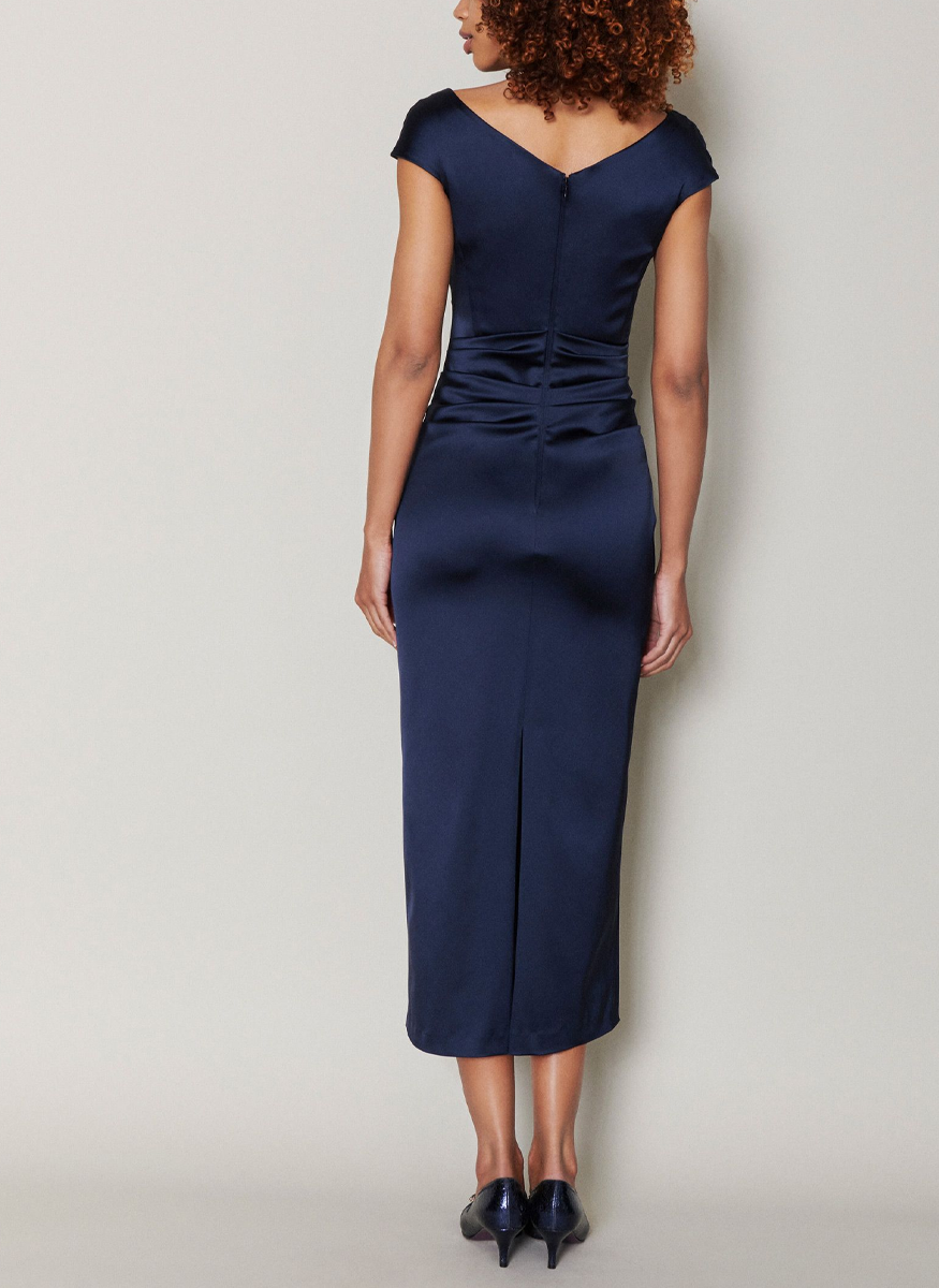 Stretch Satin Duchesse Midi Cocktail Dress
