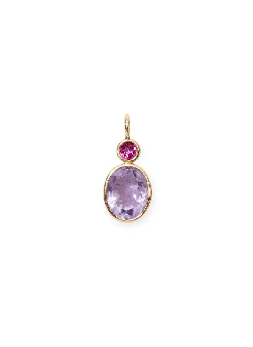 Pink Amethyst Necklace Charm, 14K Gold