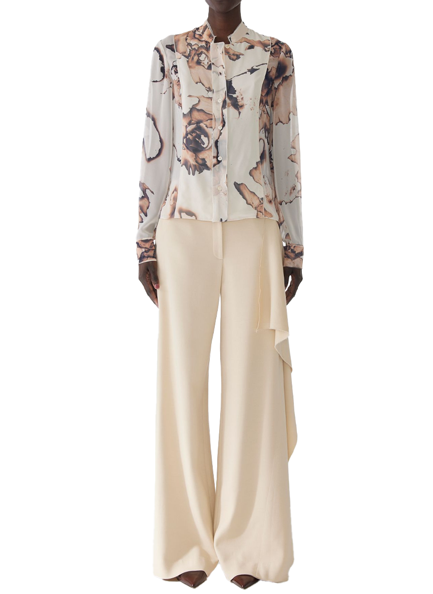 Burnt Floral Print Button-Front Blouse