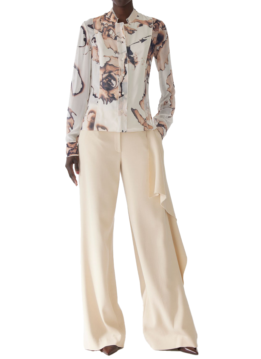 Burnt Floral Print Button-Front Blouse