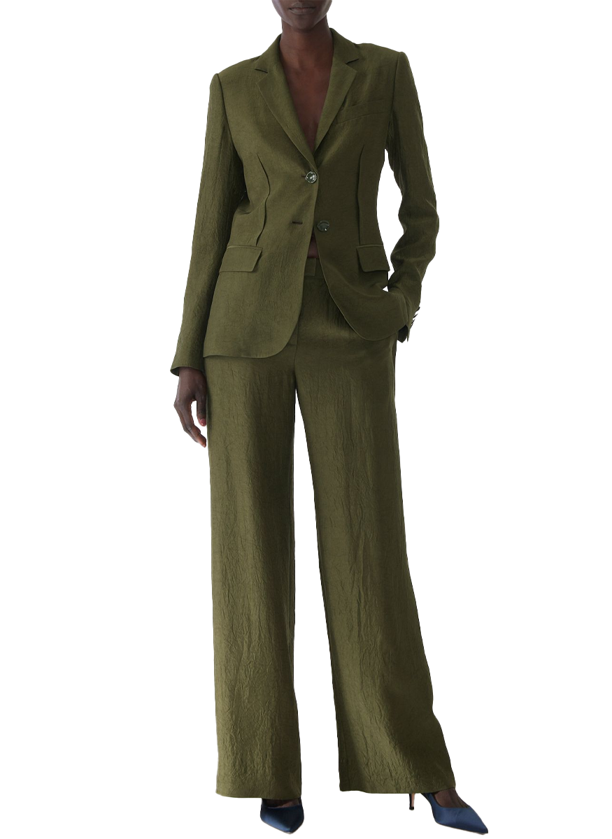 Crinkled Satin Straight-Leg Trouser