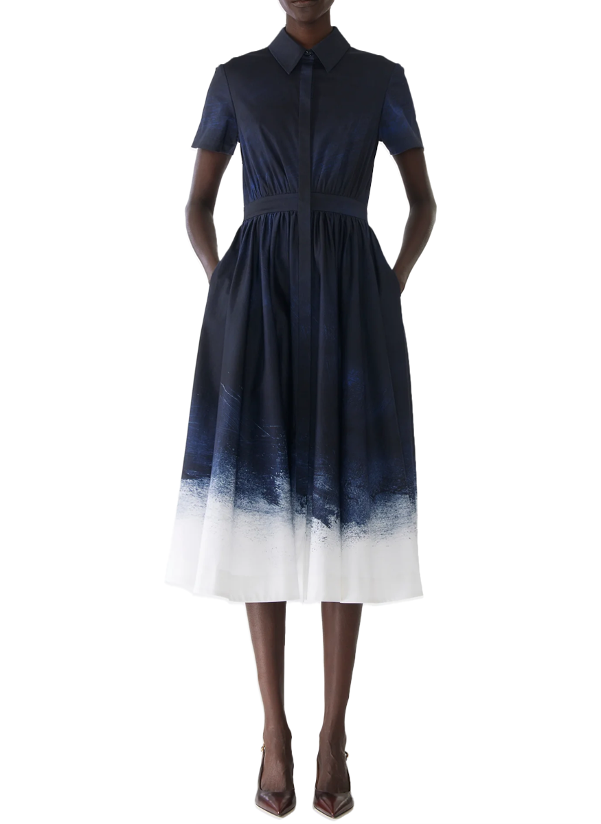 Brushed Canvas Printed Stretch Shirtdress