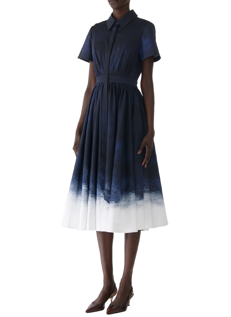 Brushed Canvas Printed Stretch Shirtdress