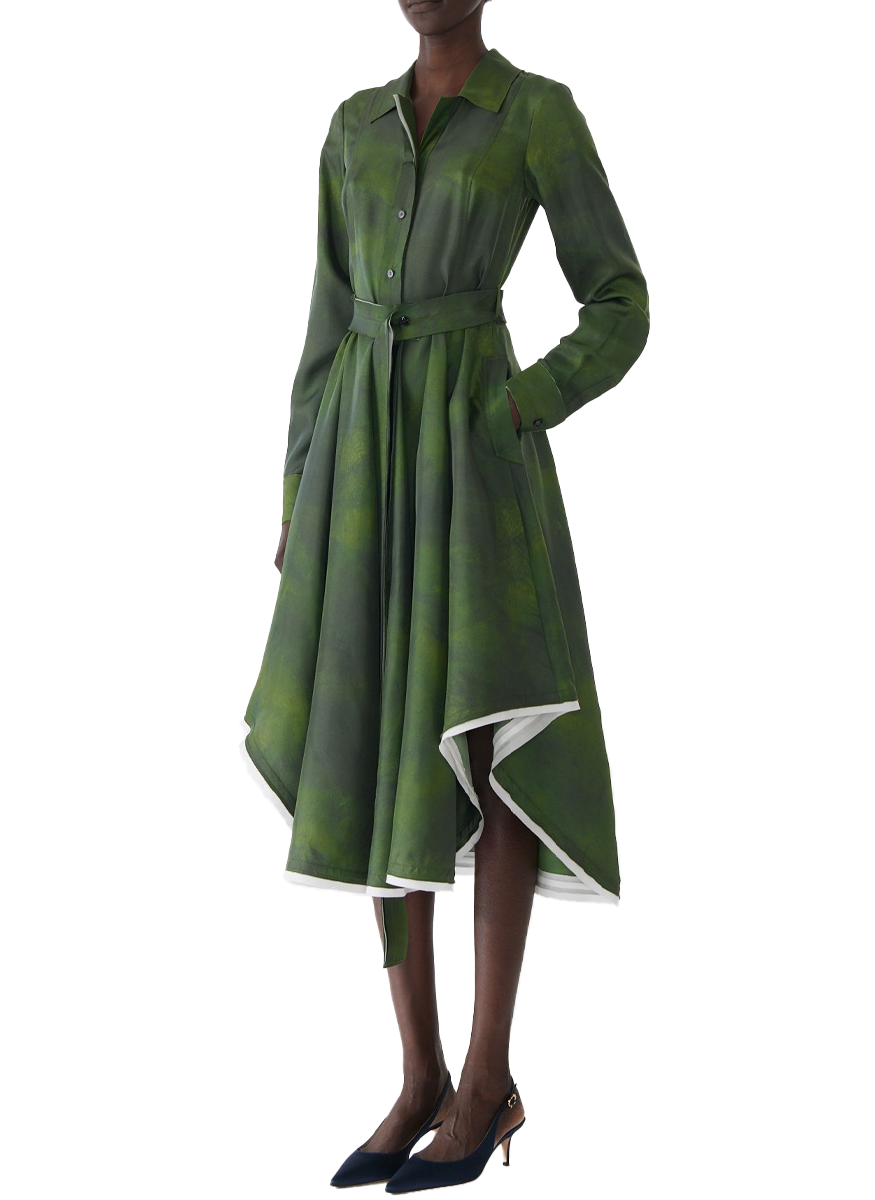 Smudged Canvas Silk Twill Shirtdress
