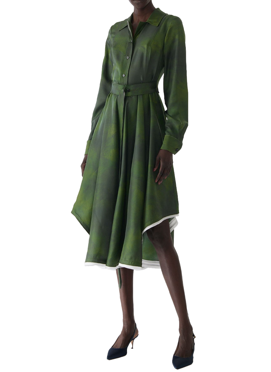 Smudged Canvas Silk Twill Shirtdress