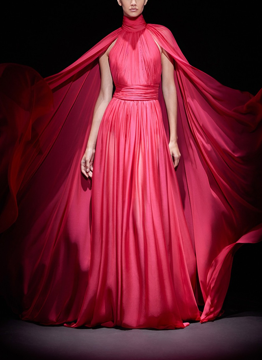 Chiffon Long Sleeve Cape Gown