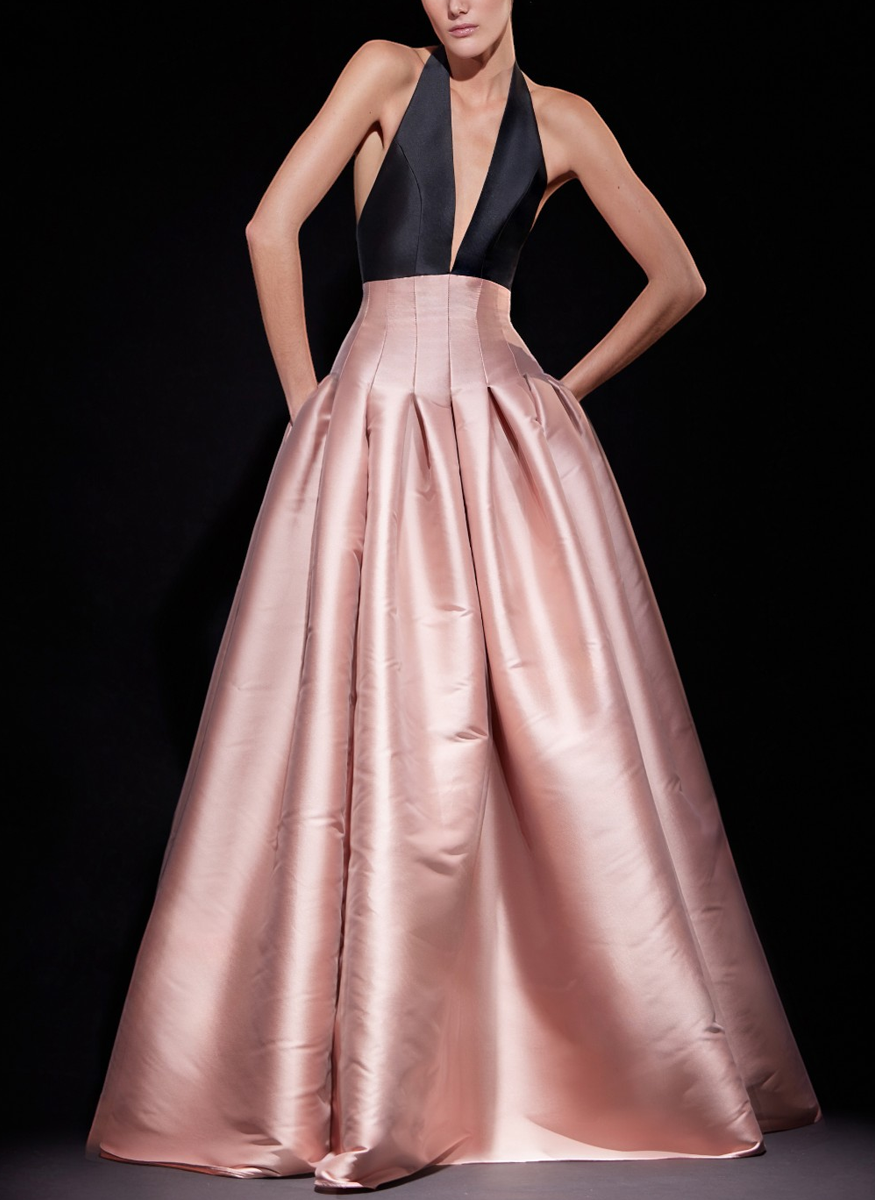 Mikado Deep V-Neck Ball Gown