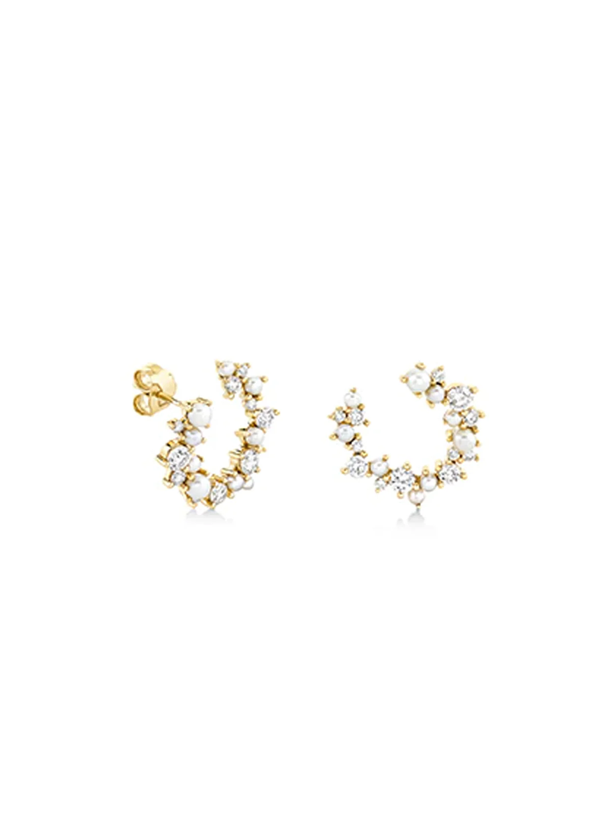 Pearl and Diamond Cocktail Wrap Hoops