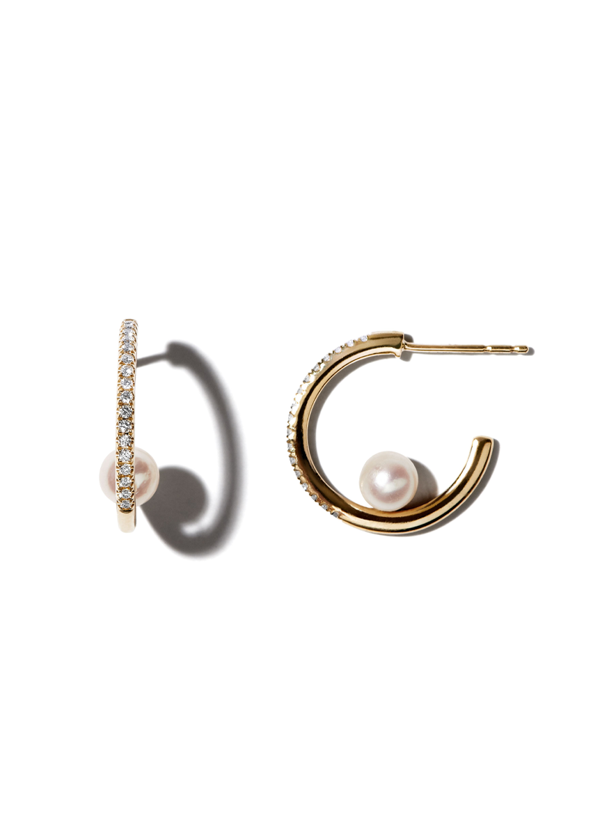 Floating Pearl and Diamond Hoops