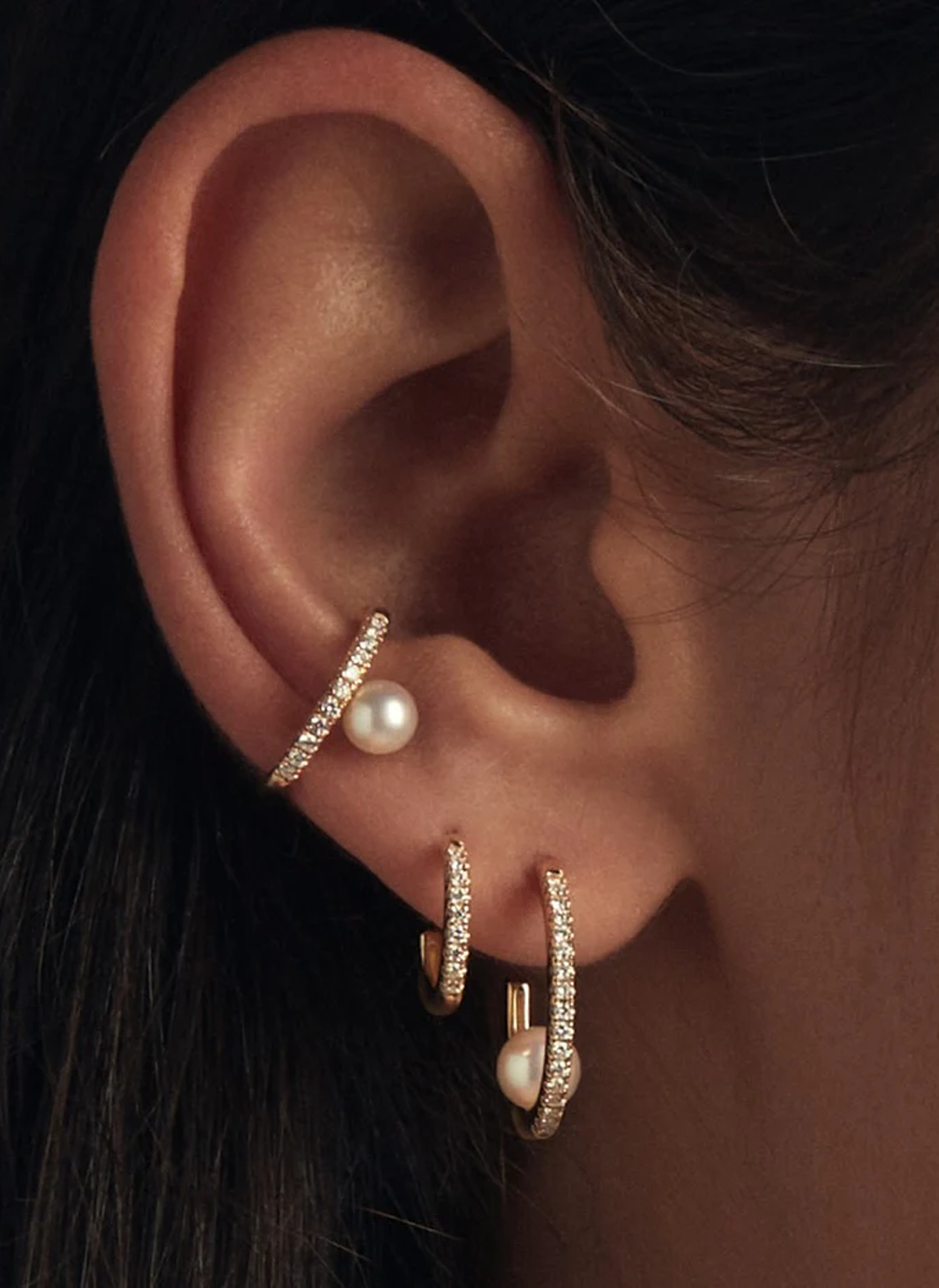 Floating Pearl and Diamond Hoops