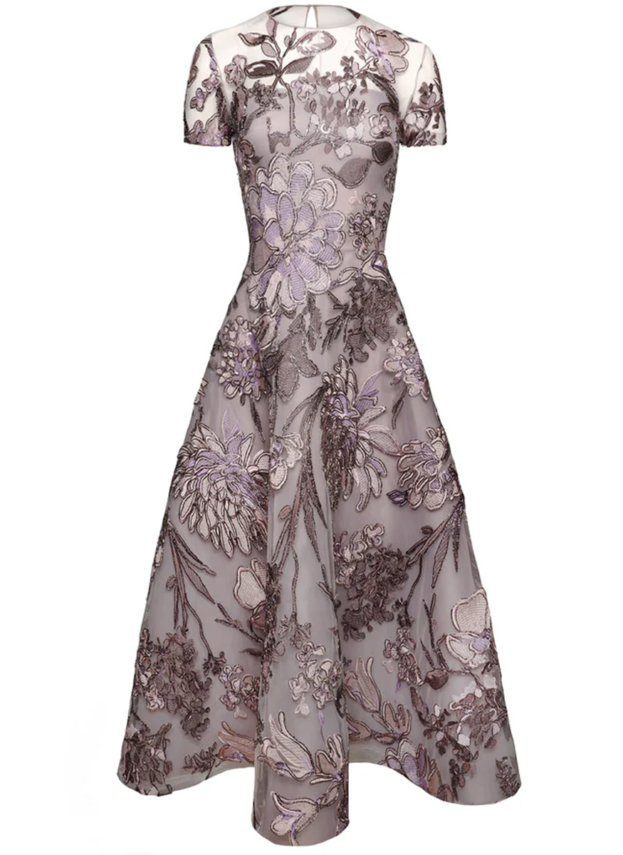 Floral Raffia Embroidered Midi Dress