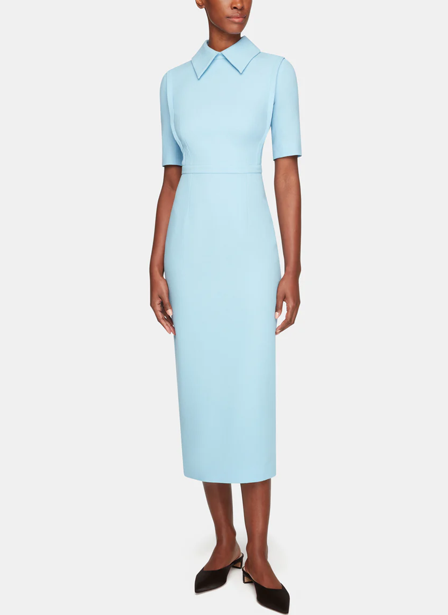 Valletta Dress in Sky Blue Single Wool Crepe