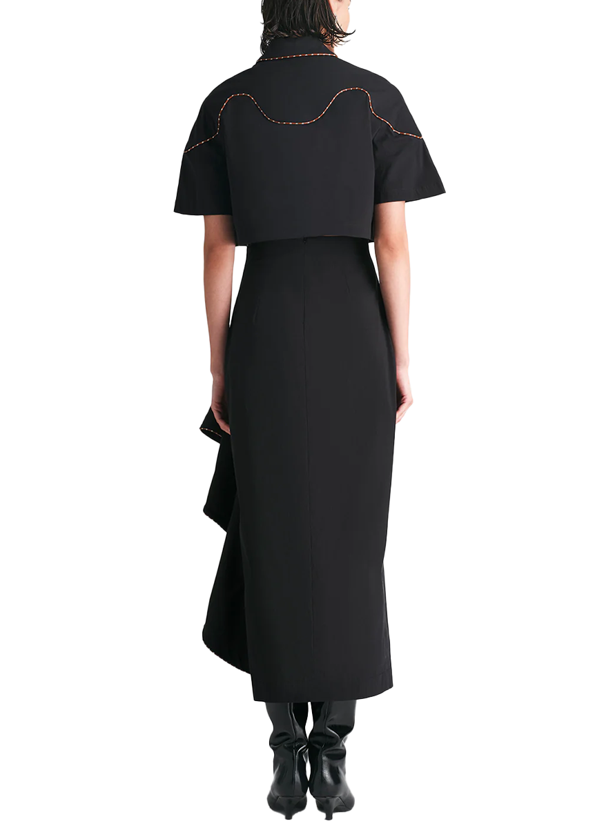 Leather Trim Cropped Short Sleeve Top