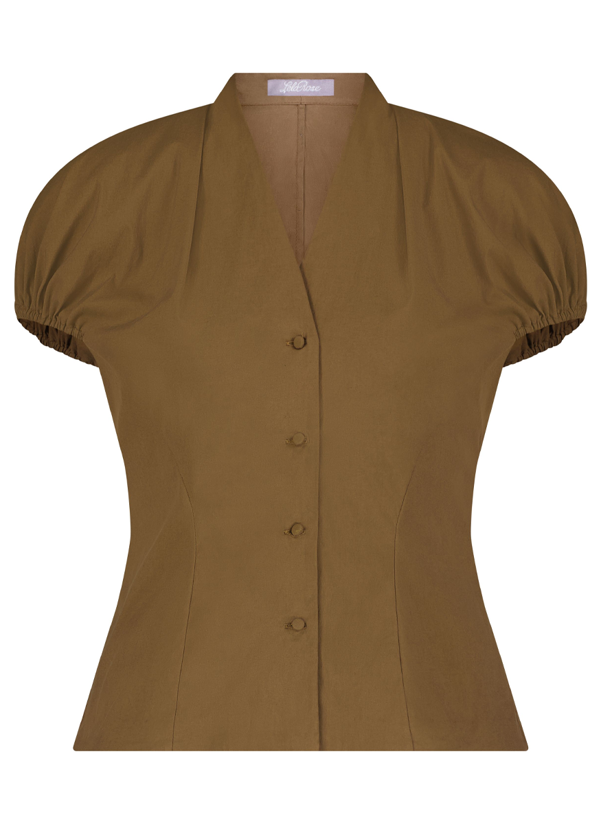 Poplin Button Front V Neck Blouse