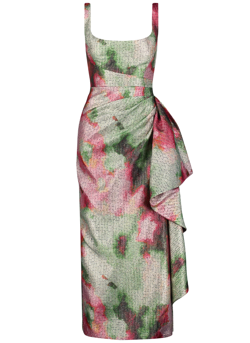 Scoop Neck Florence Sheath Dress in Watercolor Jacquard