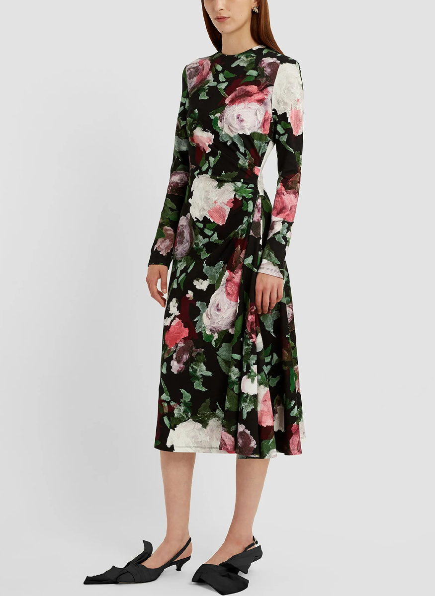 Long Sleeve Draped Midi Dress