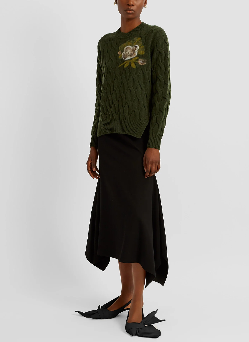 Crewneck Wool Sweater with Floral Detail