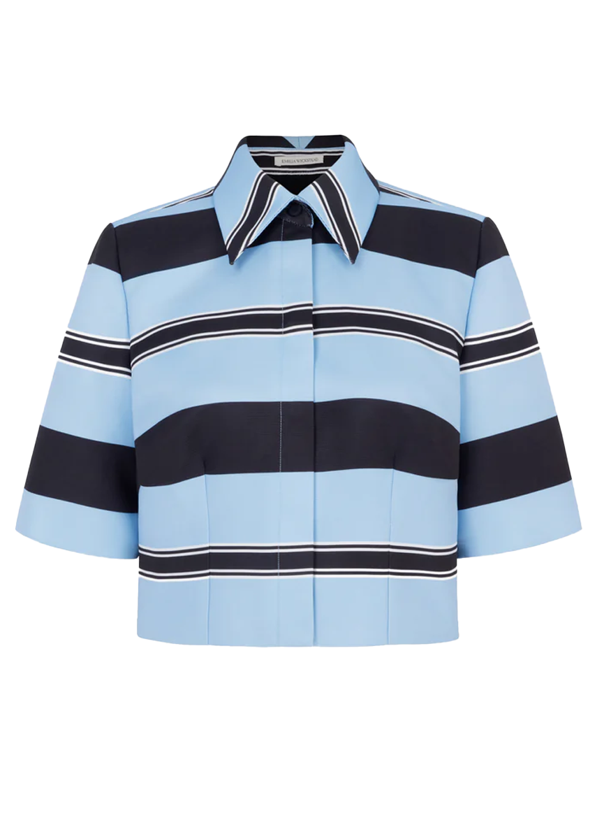 Natalie Top in Blue & Black Striped Taffeta Faille
