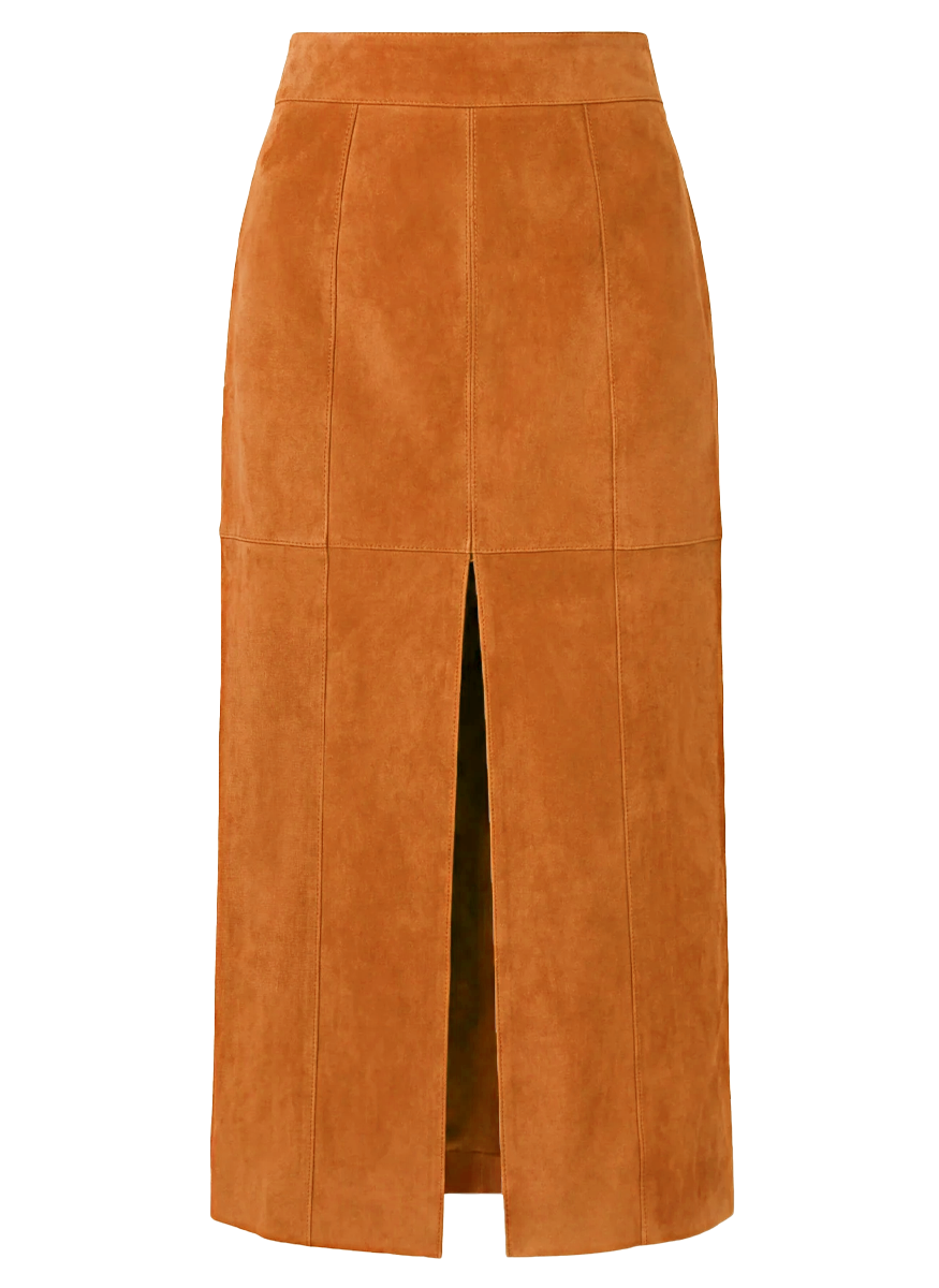 Orion Suede Pencil Skirt in Cognac