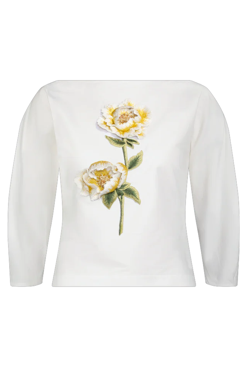 3D Peony Embroidered Cotton Poplin Top