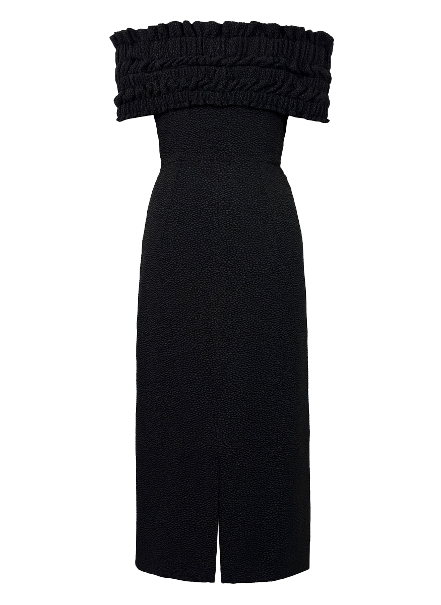 Philomela Ruche Dress in Bubble Jacquard