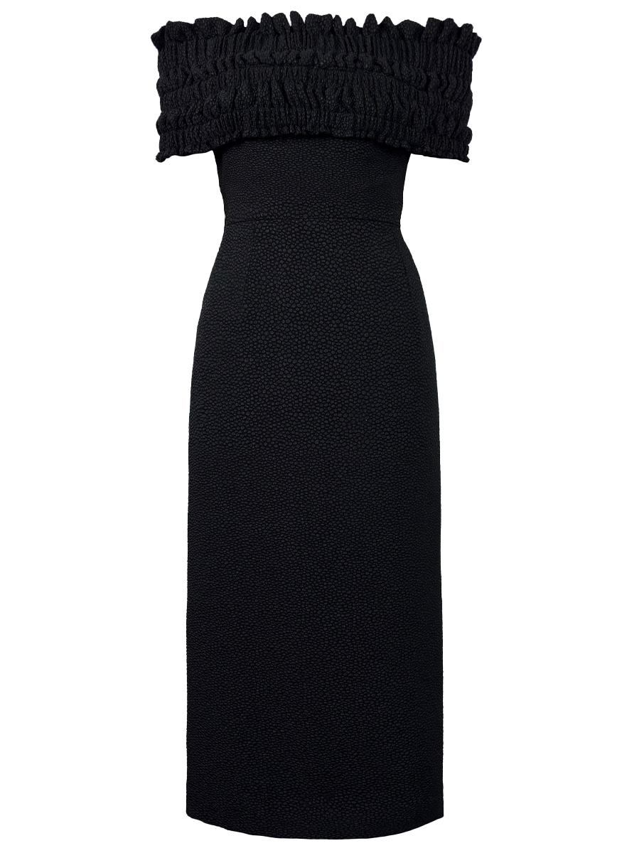 Philomela Ruche Dress in Bubble Jacquard