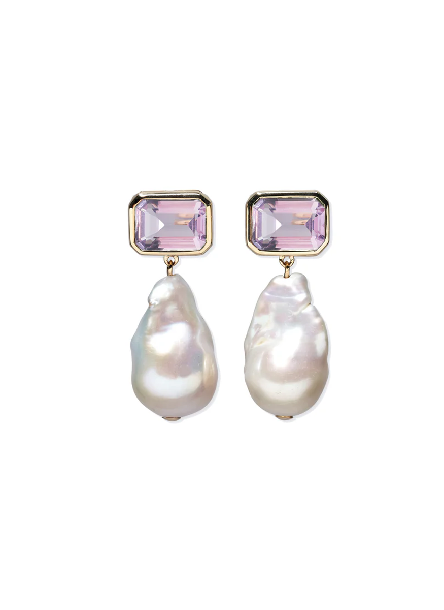 Juno Earrings Pink Amethyst, 14K Gold