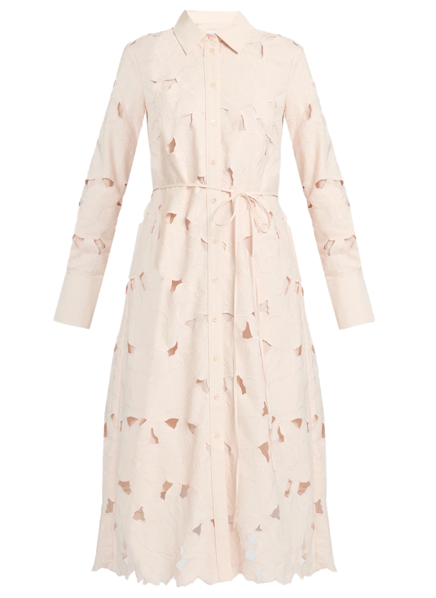 Floral Cutwork Long Sleeve Midi Dress