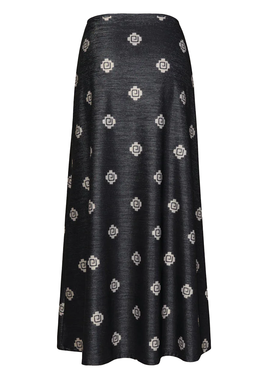 Shimmering Black Keel Midi Skirt