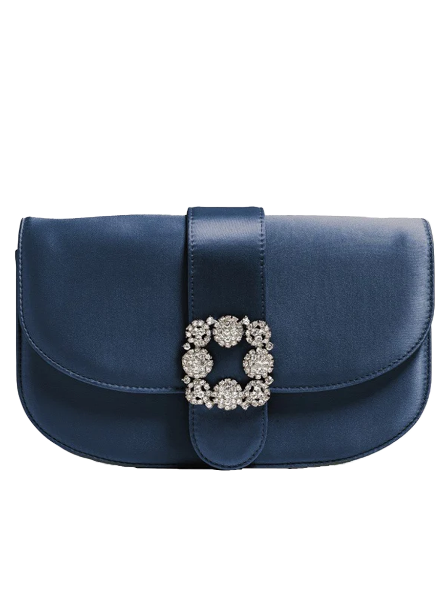 The Babe Satin Clutch with Crystal in Navy