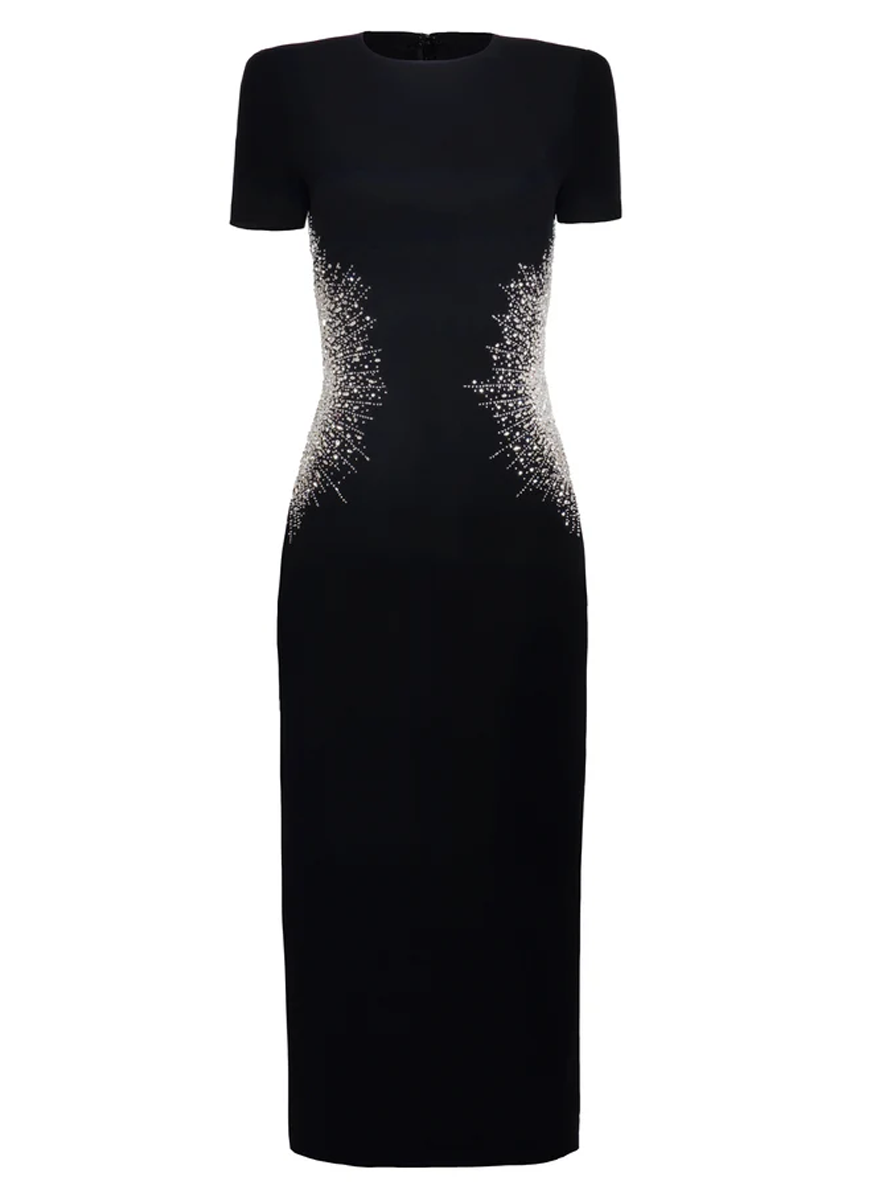 Crystal Detail Short Sleeve Cocktail Dress