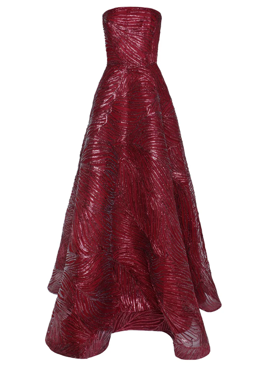 Raffia Embroidered Strapless Gown